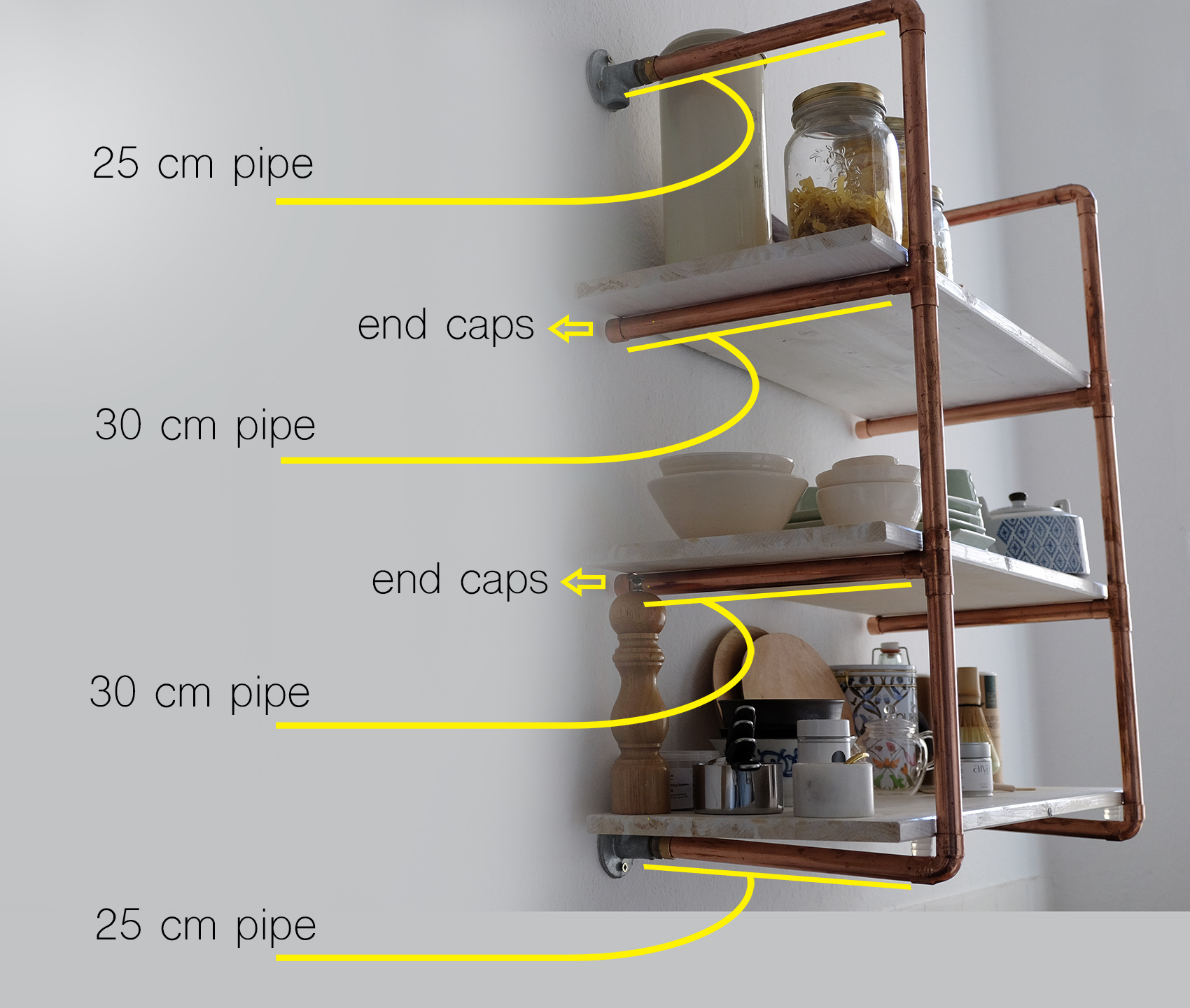 Diy Copper Pipe Shelf Detailed, Brass Pipe Shelving Parts